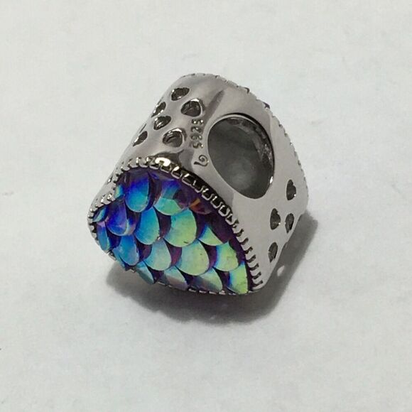 Sterling Silver Charm Heart Bead Iridescent Multicolor Mermaid Fish Scales - Picture 7 of 13